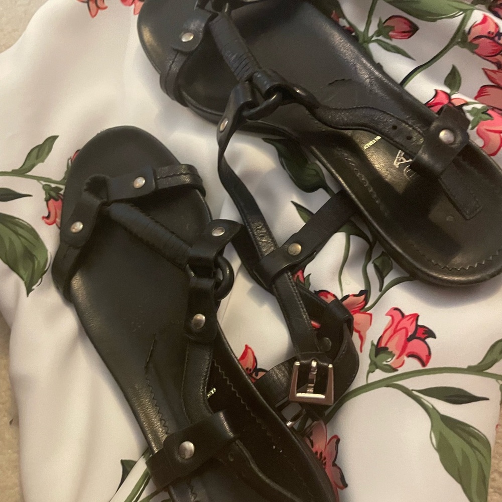 Prada Black Leather Sandals
